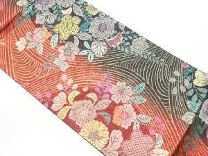 辻が花に曲線模様織出し袋帯